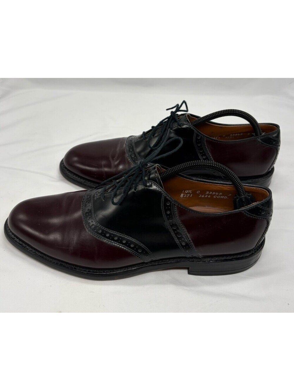 Allen Edmonds Shelton Saddle Oxford Mens 10.5 Burgundy Black Leather USA 8271